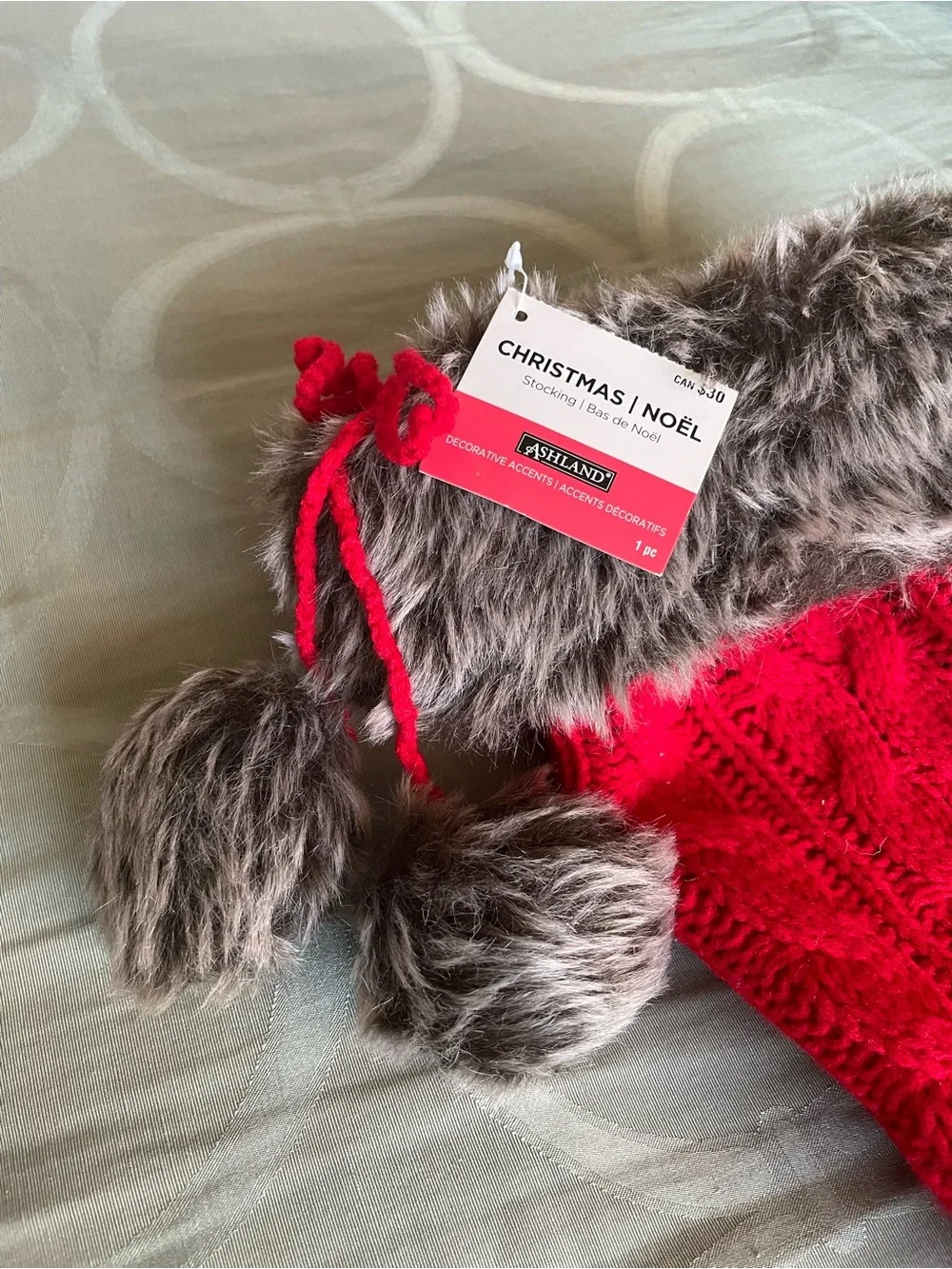 Ashland Red Cable Knit Christmas Stocking with Faux Fur Cuff